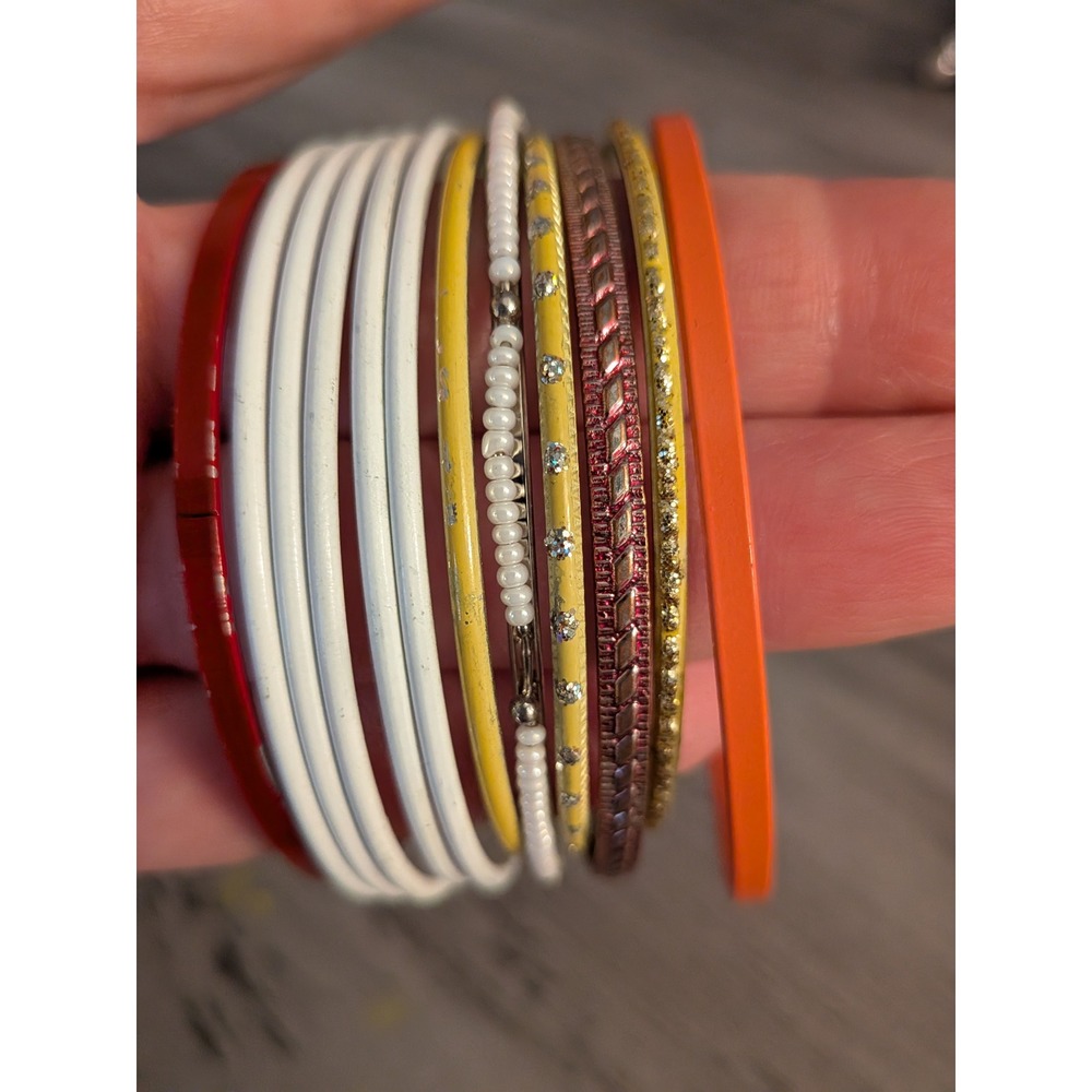 Boho Stackable Bangle Bracelet Set Multi‎ Color Enamel Metal Seed Bead
